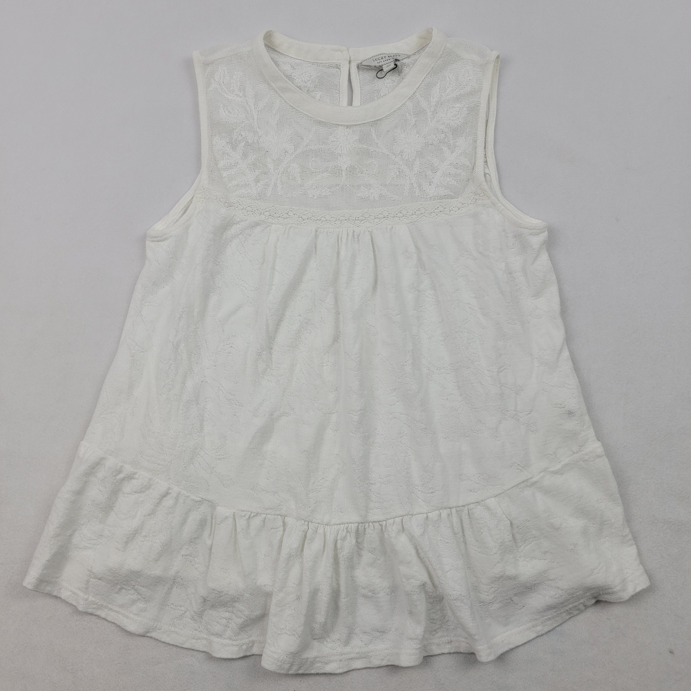 Lucky Brand white embroidered mesh chest high neck babydoll tank top